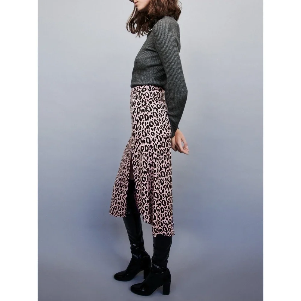 NWOT Maje Jipanta Leopard Print Side Slit Midi Skirt Sz 36 (US S) Hipster $295